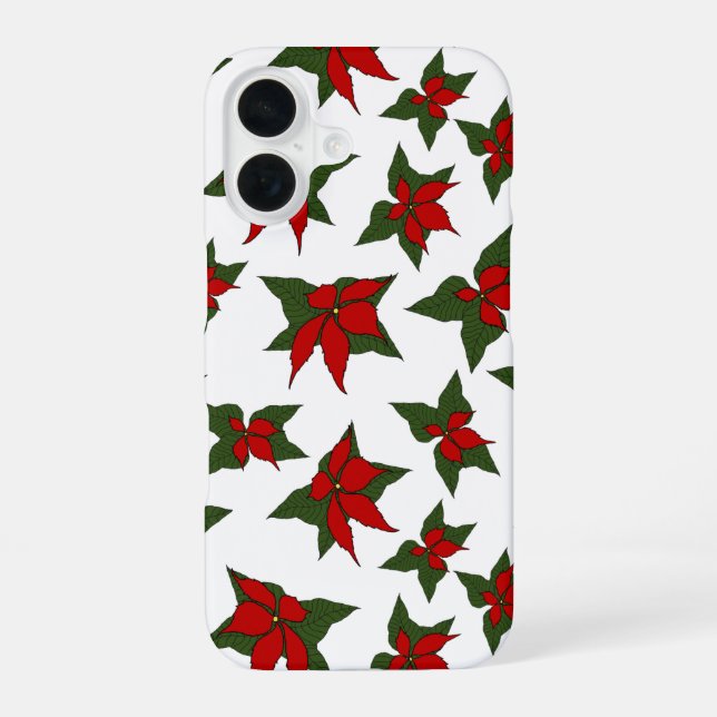 Coque iPhone 16 Fleur botanique rouge de Noël (Verso)
