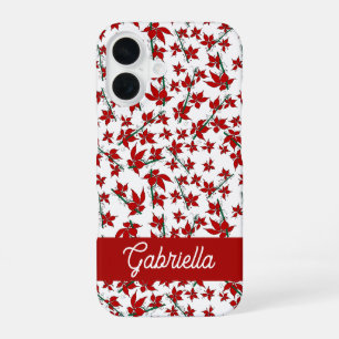 Coque iPhone 16 Fleur botanique rouge de Noël