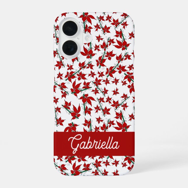 Coque iPhone 16 Fleur botanique rouge de Noël (Verso)