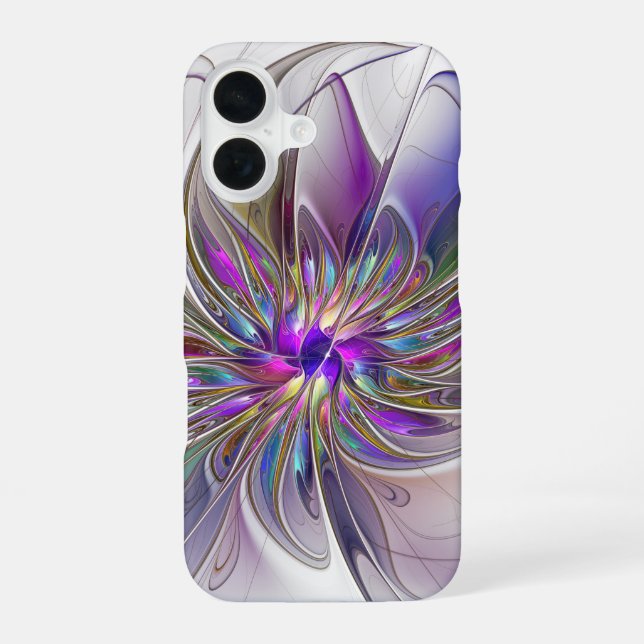 Coque iPhone 16 Fleur d'art Abstrait, énergique et coloré (Verso)
