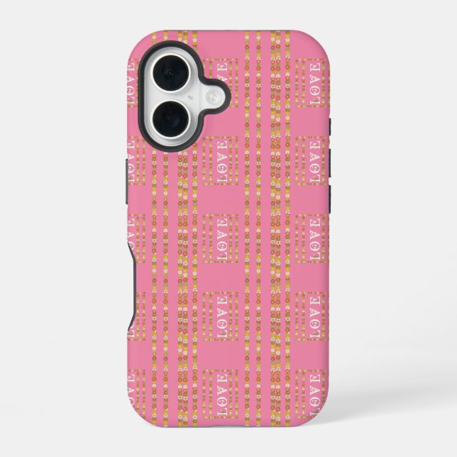 Coque iPhone 16 Fleur de Daisy rustique en monogramme rose  (Verso)