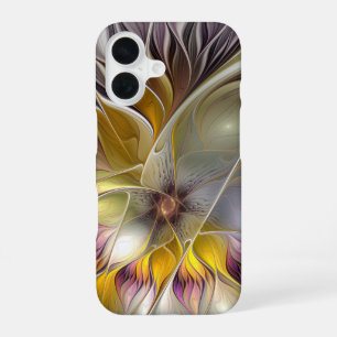 Coque iPhone 16 Fleur de fantaisie fractale moderne colorée abstra