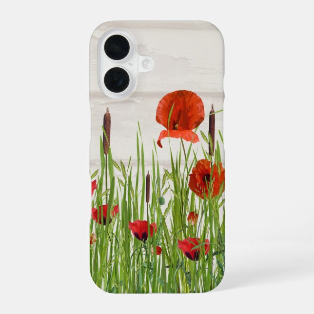 Coque iPhone 16 Fleur de pavot dans l'herbe (Verso)