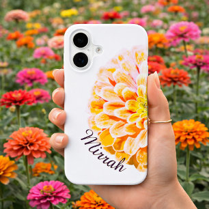 Coque iPhone 16 Fleur de Zinnia personnalisée avec nom personnalis
