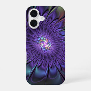 Coque iPhone 16 Fleur fractale Abstraite moderne et colorée tendan