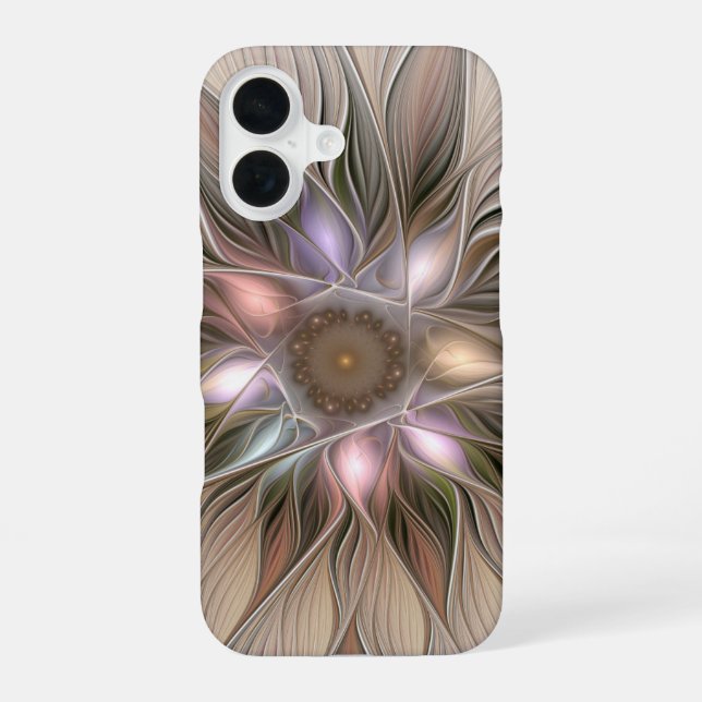 Coque iPhone 16 Fleur joyeuse abstraite beige marron floral fracta (Verso)
