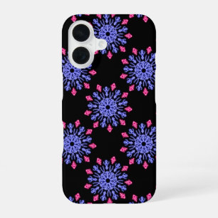 Coque iPhone 16 Fleur néon bleue et rouge