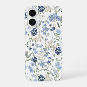 Coque iPhone 16 Fleur sauvage aquarelle bleue