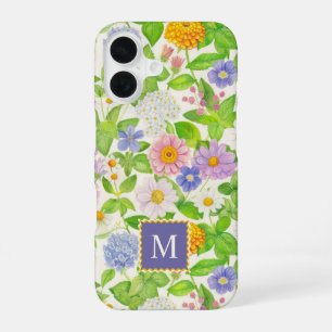 Coque iPhone 16 Fleur sauvage coloré motif floral Monogramme
