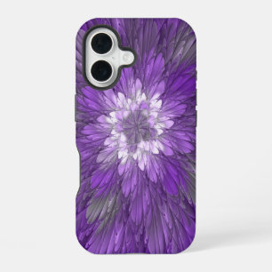 Coque iPhone 16 Fleur violette abstraite et psychédélique Art frac