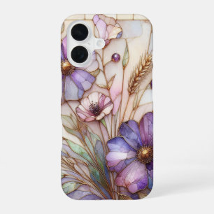 Coque iPhone 16 Fleur violette en verre coloré