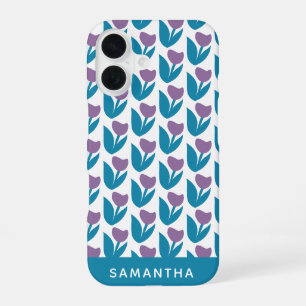 Coque iPhone 16 Fleurs Abstraites Ludiques Bleu Violet Personnalis