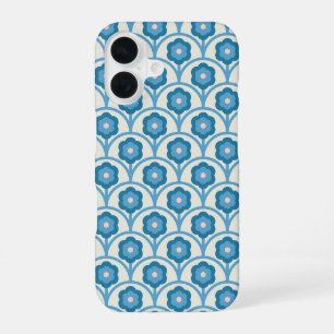 Coque iPhone 16 Fleurs arc-en-ciel bleues et roses Groovy