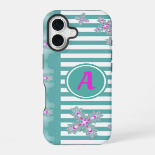 Coque iPhone 16 Fleurs Artdeco dans le style rétro avec monogramme