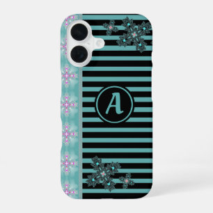 Coque iPhone 16 Fleurs Artdeco dans le style rétro avec monogramme