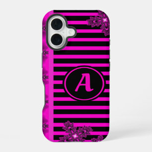 Coque iPhone 16 Fleurs Artdeco dans le style rétro avec monogramme