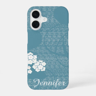 Coque iPhone 16 Fleurs Blanches Florales Bleues, Moderne Minimalis