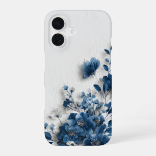 Coque iPhone 16 Fleurs Bleu Foncé