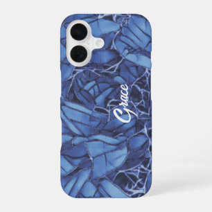 Coque iPhone 16 Fleurs bleu foncé personnalisées 