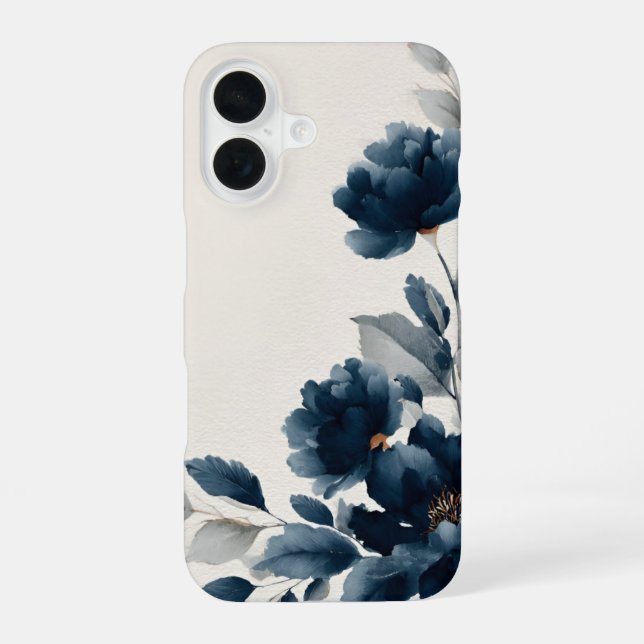 Coque iPhone 16 Fleurs Bleu Marine  (Verso)