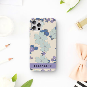 Coque iPhone 16 Fleurs bleues, Fleurs violettes, Floral, Votre Nom