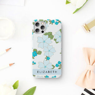Coque iPhone 16 Fleurs Bleues, Motif De Fleurs, Votre Nom