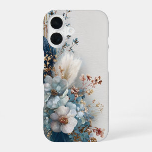 Coque iPhone 16 Fleurs Boho Bleues