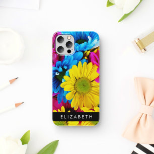 Coque iPhone 16 Fleurs colorées, Faisées, Boho, Votre Nom