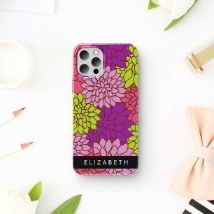 Coque iPhone 16 Fleurs Dahlia, Fleurs Colorées, Votre Nom