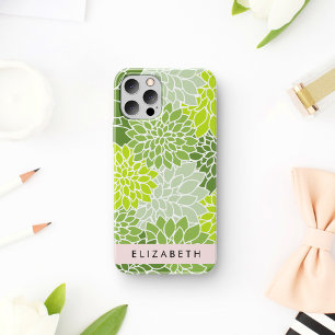 Coque iPhone 16 Fleurs Dahlia Vertes, Motif Floral, Votre Nom