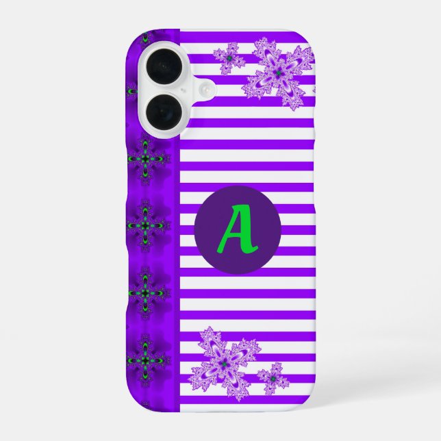 Coque iPhone 16 Fleurs dans le style rétro avec monogramme (Verso)