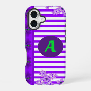 Coque iPhone 16 Fleurs d'art en style rétro avec monogramme
