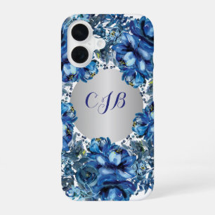 Coque iPhone 16 Fleurs de cobalt bleu élégant 