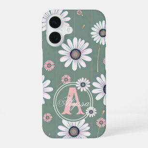 Coque iPhone 16 Fleurs de marguerite rose : motif floral minimalis