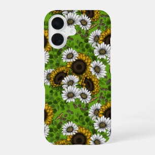 Coque iPhone 16 Fleurs de soleil et marguerites, jardin d'été