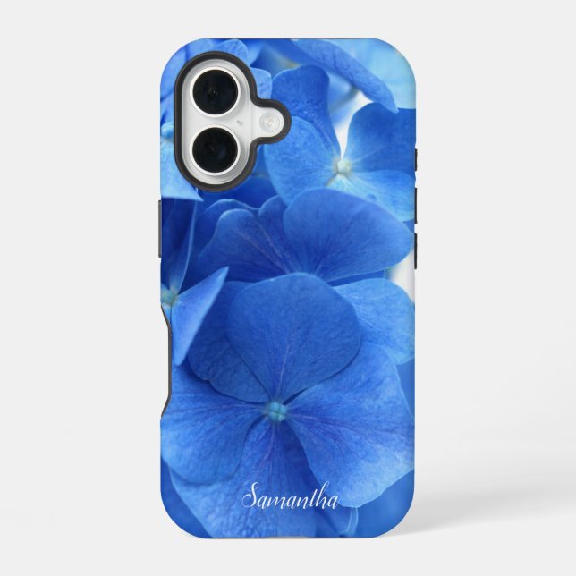 Coque iPhone 16 Fleurs d'Hydrangée Bleue Personnalisées (Verso)
