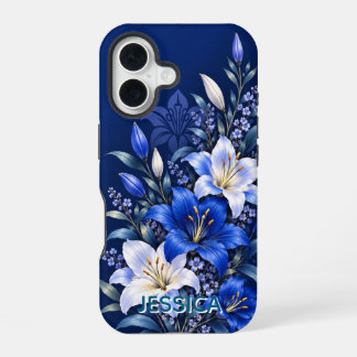 Coque iPhone 16 Fleurs d'Iris sarcelle élégantes personnalisées