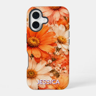 Coque iPhone 16 Fleurs d'orange élégantes et chaudes de marguerite