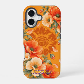 Coque iPhone 16 Fleurs élégantes et chaudes de marguerite orange