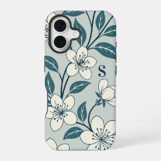 Coque iPhone 16 Fleurs élégantes Motif botanique floral blanc
