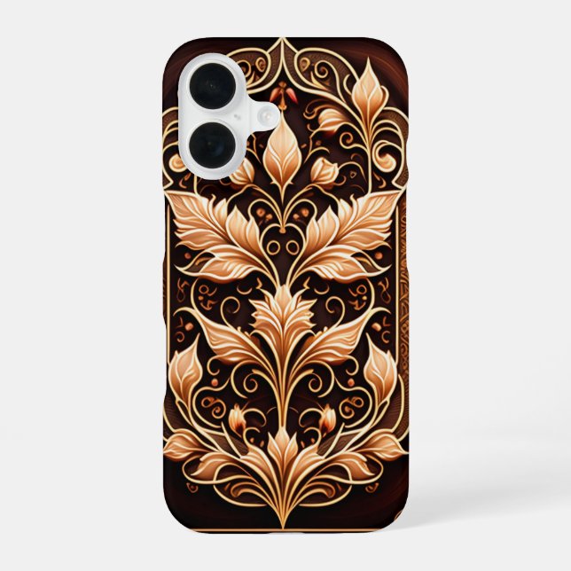Coque iPhone 16 Fleurs et feuilles baroques en xylographie (Verso)