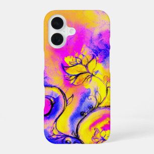 Coque iPhone 16 FLEURS FANTAISISTES rose jaune violet
