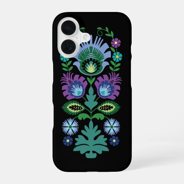 Coque iPhone 16 Fleurs folkloriques polonaises bleu clair (Verso)