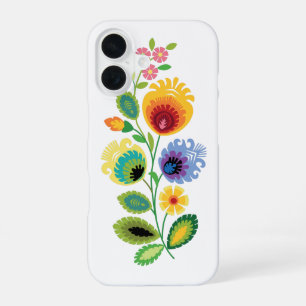 Coque iPhone 16 Fleurs folkloriques polonaises jaunes