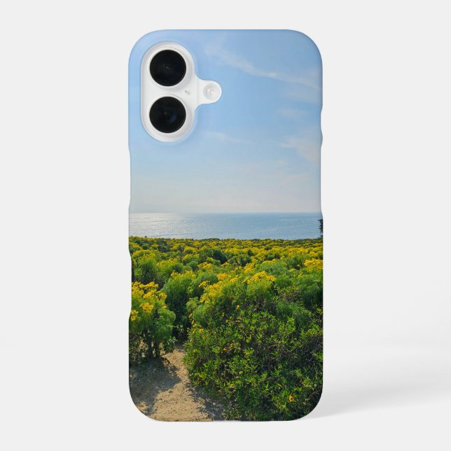 Coque iPhone 16 fleurs jaunes sur la colline à Point Dume (Verso)