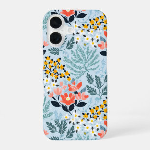 Coque iPhone 16 Fleurs modernes en bleu