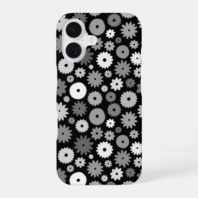 Coque iPhone 16 Fleurs monochromes à motif répétitif (Verso)