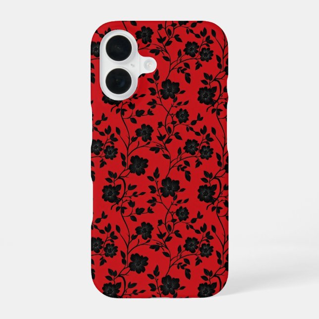 Coque iPhone 16 Fleurs Noires Rouges (Verso)