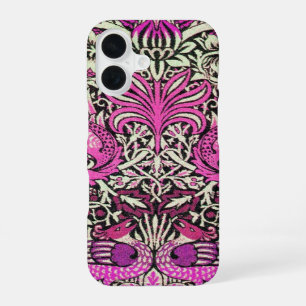 Coque iPhone 16 FLEURS, PAONS ET DRAGONS Rose Violet Blanc