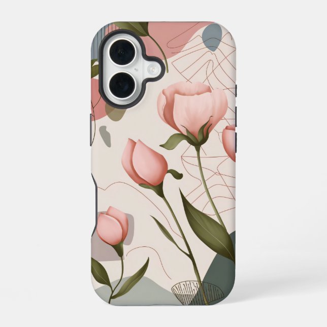 Coque iPhone 16 Fleurs roses, motif bohème (Verso)
